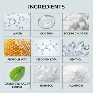 Detailed infographic showing natural core formula ingredients for portable nasal inhaler care.