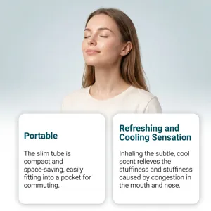 Portable nasal inhaler detail showing compact slim tube design for refreshing and cooling scent.