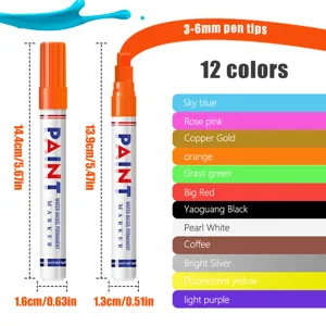 12 colors oil-based paint marker pen set with 3-6mm versatile tips for DIY art crafts.
