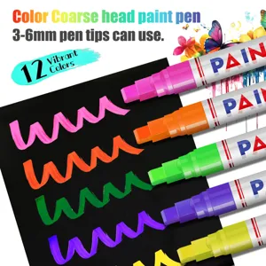12 colors 3-6mm coarse head paint pens, oil-based waterproof markers for sheet metal retouch.