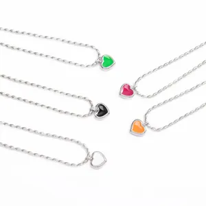 Minimalistische bunte Herzanhänger Halsketten mit Kugelkette für Damen Modeschmuck
