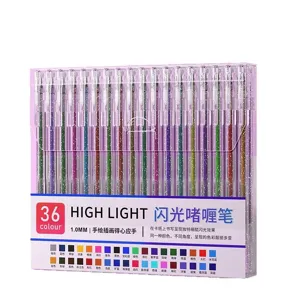 36 colors glitter gel pen set for DIY journaling, 1.0mm tip sparkling neon markers.