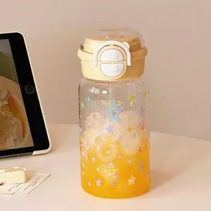 Portable Plastic Water Bottle With Straw Cute Ins Style Star Pattern Large Capacity Student Cup For Office School Outdoor