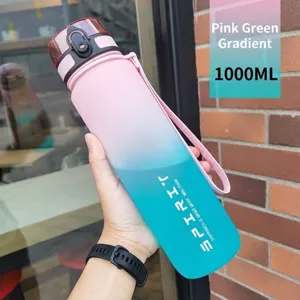 Detailansicht der 1000ml Sport-Trinkflasche mit pink-cyanfarbenem Farbverlauf