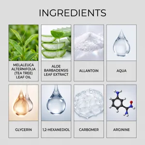 Tableau détaillé des ingrédients montrant les composants naturels de soins de la peau.