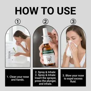 Detailed instruction graphic showing how to use the portable nasal care spray bottle.