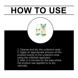 Detalle del desodorante roll-on para axilas con instrucciones claras y botella.
