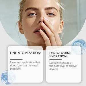 Détails du spray nasal montrant une atomisation fine et une hydratation durable