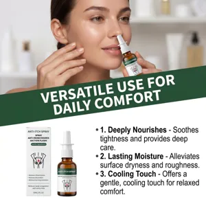 Detailed view of nasal care spray bottle and box packaging with soothing botanical ingredients.