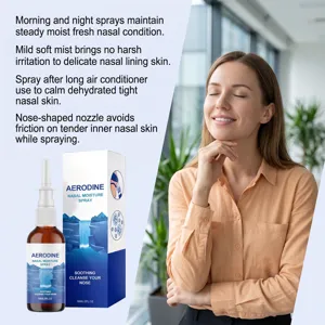 Spray nasal apaisant flacon de 60 ml avec emballage et visuel de détente pour le nez