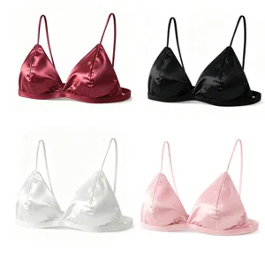 Satin triangel bralette set, comfortabele zachte push-up lingerie in vier kleuren.