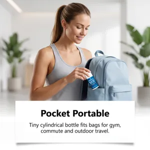 Vue détaillée du flacon roll-on de soulagement musculaire portable pour le sport.
