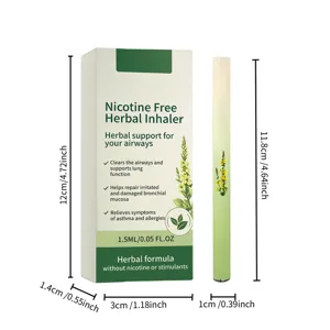 Portable nicotine-free herbal inhaler stick with dimension details for nasal care