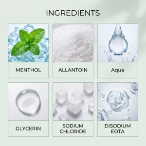 Detailed ingredients list for portable herbal nasal inhaler featuring menthol and glycerin.