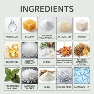 Detailed infographic chart showing natural cosmetic ingredients and active substances.