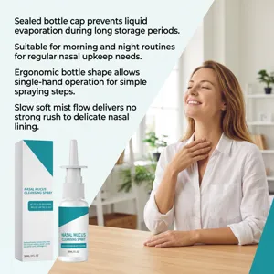 Nasal mucus cleansing spray detail showing ergonomic bottle and gentle daily nasal care spray.