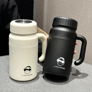 Große 316 Edelstahl Isolierbecher mit Griff und Cartoon-Logo-Design