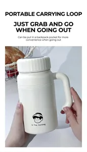 Grand mug isotherme en acier inoxydable 316 avec poignée pour étudiants et quotidien.