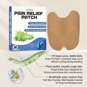Close-up view of herbal knee pain relief patch layers, breathable structure and botanical extracts.