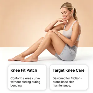 Knee care patch detail view, designed for smooth knee skin and comfortable joint maintenance.