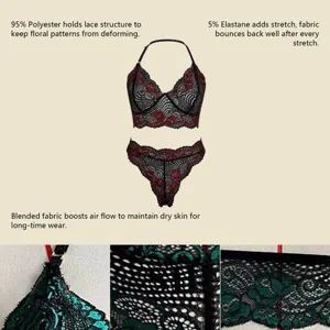 Elegant two-tone floral lace lingerie set with soft breathable polyester fabric
