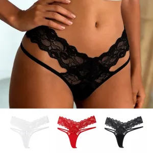Women low rise lace thong underwear sexy breathable thong panty with cute bow detail