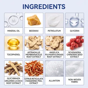 Herbal body care patch ingredients detail view showing natural extracts and soft fabric material.