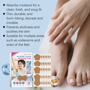 Gros plan détaillé de coussinets anti-transpiration invisibles pour aisselles et pieds.