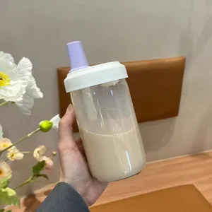 Bicchiere con cannuccia portatile trasparente di grande capacità con beccuccio viola e tappo