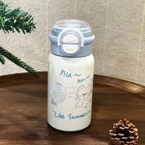 Borraccia termica portatile blu e bianca per bambini con design a carino orsetto