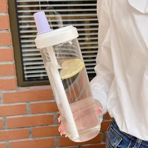 Bicchiere con cannuccia in plastica portatile di grande capacità per boba e tè al latte