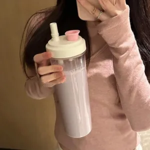 Minimalistische tragbare Trinkflasche mit Strohhalm für Perlen-Milchtee, groß, Saft