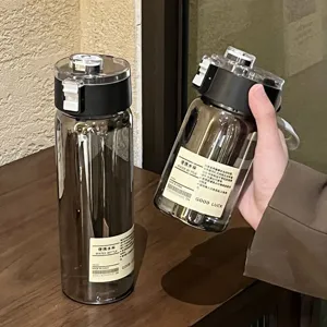 Tasse d'Eau en Plastique Portable avec Infuseur à Thé Étanche Bouteille de Boisson Transparente pour Voyage Bureau Extérieur