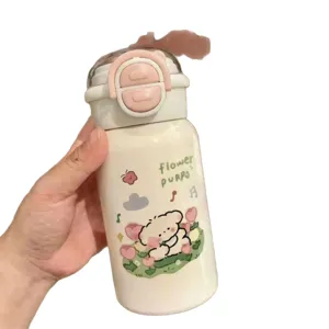 Borraccia termica per bambini in acciaio inossidabile con simpatico orsetto e fiori