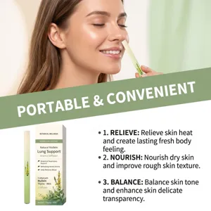 Detail view showing natural herbal aroma diffuser stick application and botanical formula features.