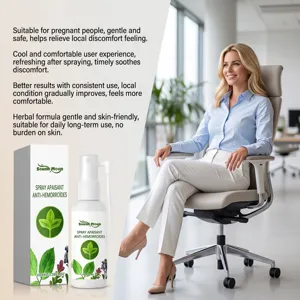 Spray apaisant South Moon pour hémorroïdes montré dans une scène de confort de bureau