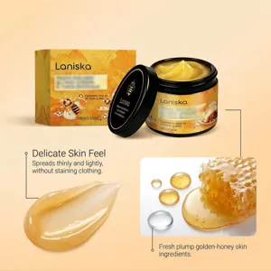 Dettaglio della texture della crema corpo al miele LANISKA e ingredienti nutrienti