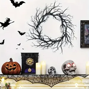 Black Simulation Dead Branch Wreath For Halloween Indoor Wall Hanging Gothic Creepy Twig Garland Ornament For Haunted House Party Decor