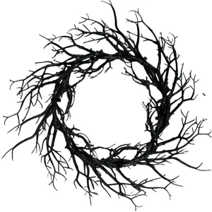 Detailed view of artificial black withered branch Halloween wreath for indoor decoration