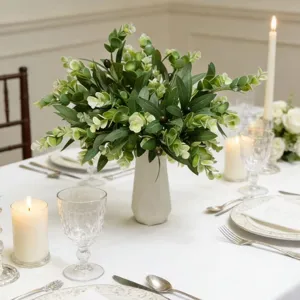 Realistic artificial eucalyptus and olive branches used as a center table decoration