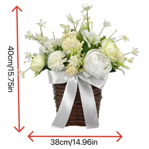 Artificial peony narcissus flower basket door hanging decor size 40x38cm