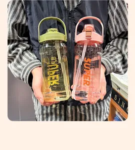 Two large capacity 2L sports water bottles with portable straw and scale markings