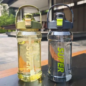 Grande capacita bottiglia d'acqua sportiva con paglia e manico borraccia fitness