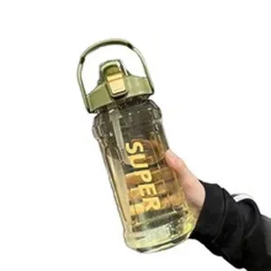 Large 2L Sports Water Bottle with Straw and Ergonomic Handle for Outdoor Fitness