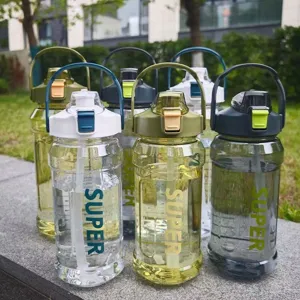 Large capacity sports water bottle outdoor fitness cup portable straw plastic water jug
