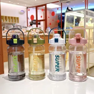 Large Capacity Sports Water Bottle With Straw And Time Marker Portable Outdoor Fitness Drinking Bottle
