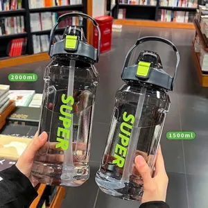 Large Capacity Sports Water Bottle With Straw And Time Marker Leakproof Portable Plastic Cup For Outdoor Fitness Gym