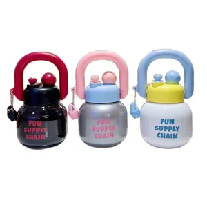 Large capacity cute belly water bottles with handles and cartoon charms for girls