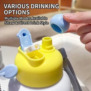 Large capacity dual-drinking water bottle with straw and direct spout lid
