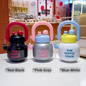 High-capacity portable water bottle with ring handle and straw in three trendy colors